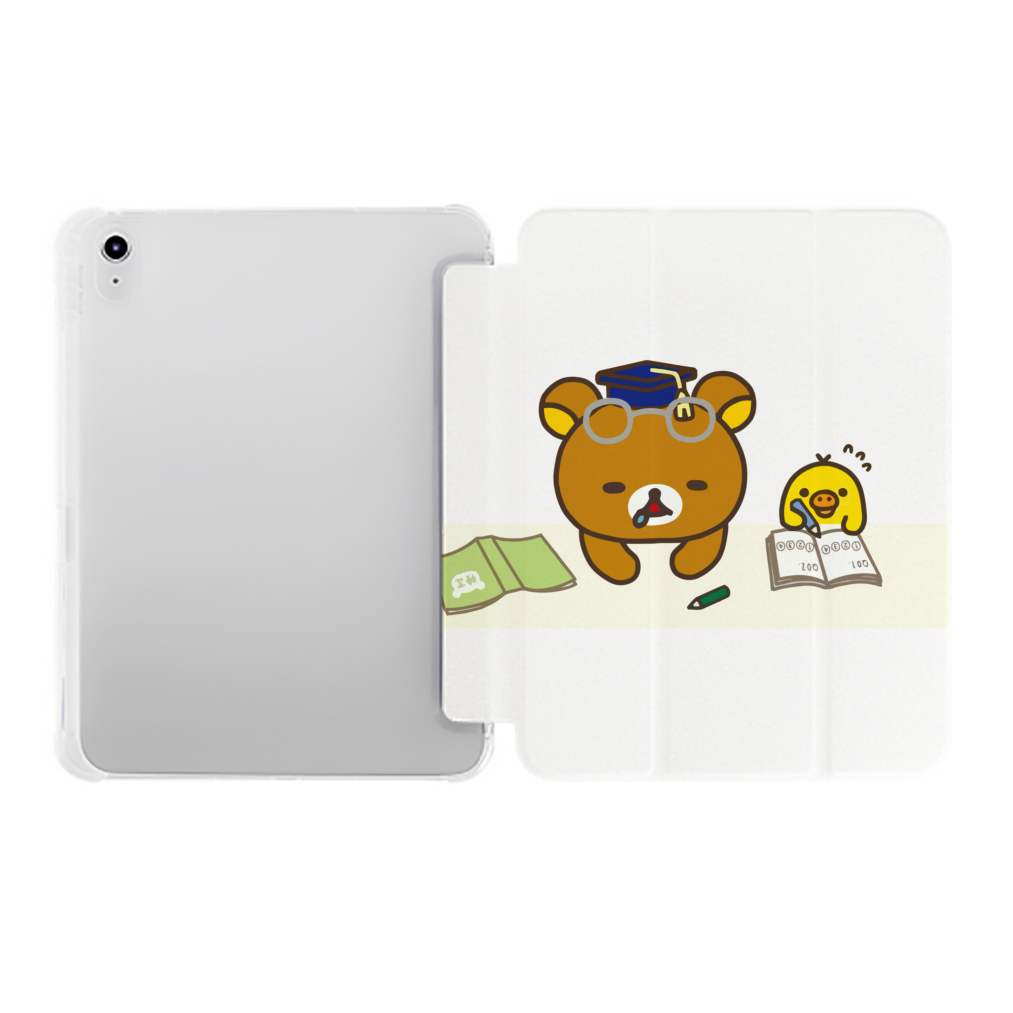 （画像用） リラックマ リラックマ キイロイトリ Rilakkuma Korilakkuma Kiiroitori IPad ケース ペン収納付き 三つ折りスタンド PUレザー×シリコン 対応機種9.5/10.5/10.9インチ